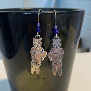 Silver Cat Heart Earrings